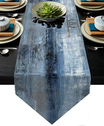 Blue and Grey Table Runner,Navy Blue Abstract Modern Art Burlap Table Runners for Table Dresser Runner Farmhouse Style for Dinner Party Holidays Home Decoration (Blue Grey, 13"x 91") - color: Blue Grey, size: 13"x 91"