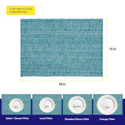 Sweet Home Collection 100% Cotton Placemats for Dining Room Rectangle Two Tone Woven Fabric 13" x 19" Soft Durable Table Mat Set, Set of 6, Turquoise - color: Turquoise, size: Rectangle 13" x 19"