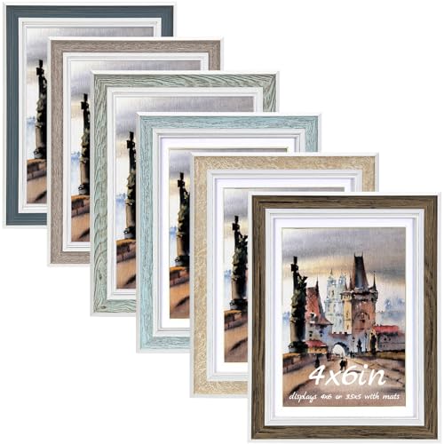 Daofary 4x6 Picture Frame Set of 6, Rustic Farmhouse Photo Frame, Display 3.5x5 with Mat or 4x6 Without Mat for Decorative on Wall Hanging and Tabletop Placement - size: 4 x 6