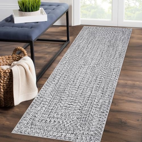 ROYHOME Hallway Runner Rug 2x8 Print Braided Washable Runner Rug for Entryway - color: Grey, size: 2' x 8' (Rectangular)