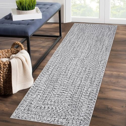 ROYHOME Hallway Runner Rug 2x8 Print Braided Washable Runner Rug for Entryway - color: Grey, size: 2' x 8' (Rectangular)