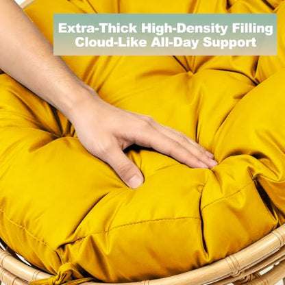 ARTPLAN Round Papasan Chair Cushion Tufted Swing Seat Pad with Ties,Yellow | 47"x47"x4"tufted round chair cushion, polyester cover&fluffy fiber fill, fixed ties fit papasan, swing&wicker indoor chairs - color: Yellow