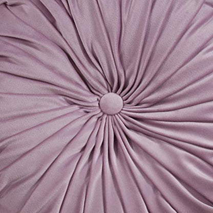 SARO LIFESTYLE Round Velvet Pintucked Poly Filled Throw Pillow - color: Lavender, size: 1 Count (Pack of 1)