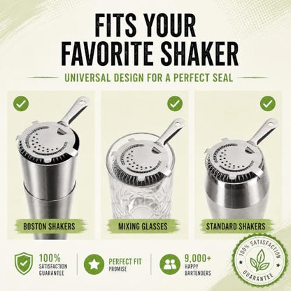 Hawthorne Strainer for Cocktails - Professional Bar Strainer - 4 Prong Design - Bartender Strainer for Shaker - Use for Cocktail Shakers with Strainer - Stainless Steel Strainer Set - 3 Pack