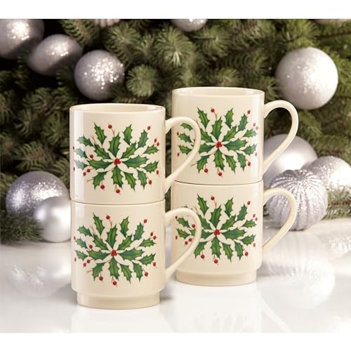 Lenox 853763 Holiday 4-Piece Stackable Mug Set, Christmas Dinnerware, Hosting - style: Stackable Mugs