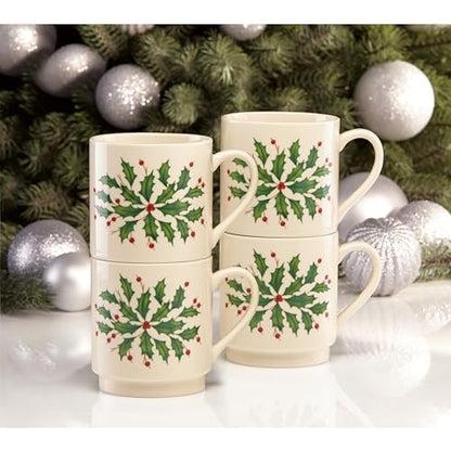Lenox 853763 Holiday 4-Piece Stackable Mug Set, Christmas Dinnerware, Hosting - style: Stackable Mugs