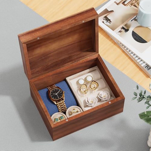 Wooden Keepsake Box, Acacia Memory Box with a Hinged Lid, Wooden Storage box, for Picture Letter Time Capsule - Wooden Gift Boxes (Small) - size: Small