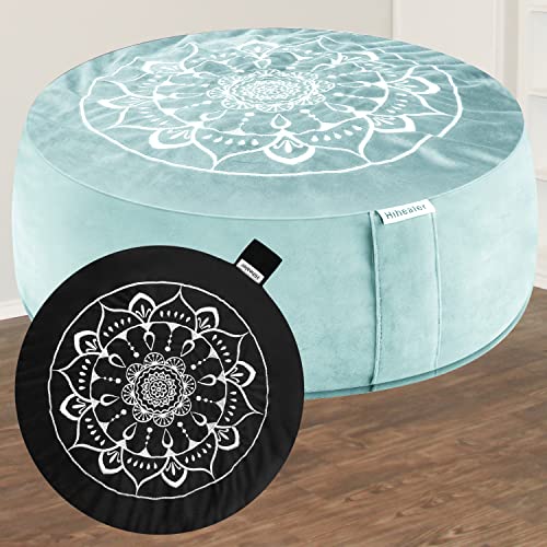 Hihealer Meditation Cushion, Traditional Tibetan Meditation Pillow Velvet Cover - Large Floor Cushion Seating for Adults - Yoga Buckwheat Bolster for Women、Moms - color: Tranquil Night & Day