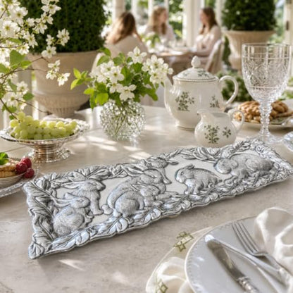 Arthur Court Bunny Oblong Tray - Aluminum Serving Tray with Whimsical Rabbit Motif - Perfect for Easter and Spring Gatherings - 19 x 6 Inches