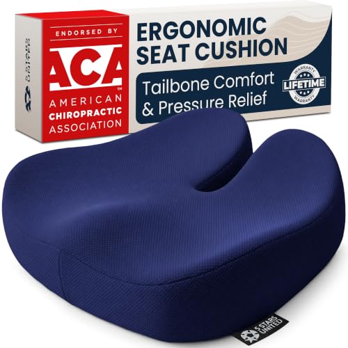 5 STARS UNITED Seat Cushion - Memory Foam Chair Pad for Tailbone Pain Relief - Ergonomic Support for Coccyx, Sciatica & Butt - Office, Desk & Gaming Chair, Car Seat, Wheelchair, Blue Mesh - color: Blue, size: XX-Large