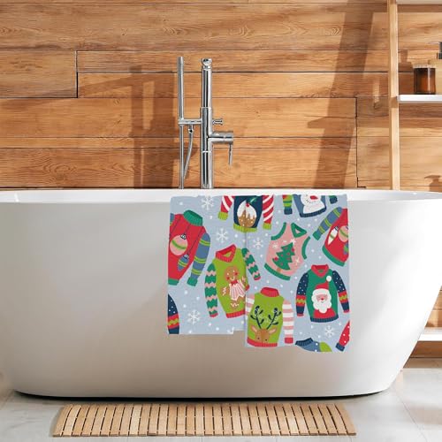 Christmas Ugly Sweater Hand Towel Set of 2,Childish Christmas Holiday Sweater Bathroom Kitchen Towel,Soft Absorben for Bathroom Kitchen Hotel 28"x14" - color: Color20