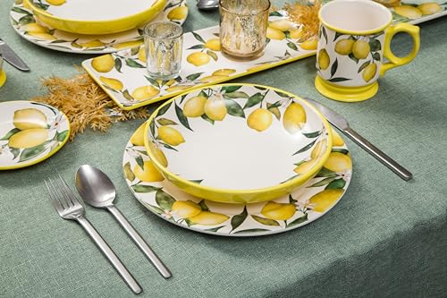 Bico Lemon Dreams Pasta Bowls, 35oz Salad Bowl Set of 4, Large Ceramic Serving Dinner Bowls for Soup and Cereal, Microwave and Dishwasher Safe, Gift for Housewarming and Thanksgiving - color: Lemon Dreams