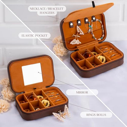 Custom Leather Jewelry Box with Name & Birth Flower Month, Birthday Gifts for Women, Personalized Jewelry Travel Case - Customized Jewelry Organizer Box, Mom Birthday Gifts, Tan - color: Tan