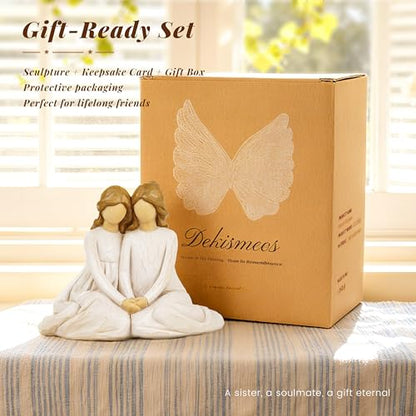 Seated Sister Figurine, Two Sisters Resin Sculpture for Tabletop or Gifting - style: Seated Together