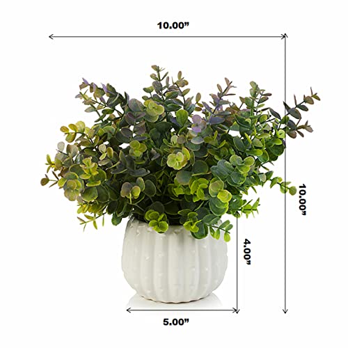 Potted Plants Artificial Decor, Artificial Eucalyptus Plants in White Ceramic Pots, Small Potted Fake Plants for Decorations