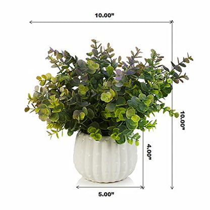 Potted Plants Artificial Decor, Artificial Eucalyptus Plants in White Ceramic Pots, Small Potted Fake Plants for Decorations