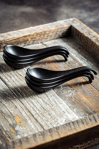 LYEOBOH Soup Spoons, Ceramic Ramen Spoon Set of 6-6.5inch Japanese Spoons | Chinese Spoons with Deep Hook Non-slip, Stackable Korean Spoons Deep for Pho Pasta Cereal, Dishwasher & Microwave Safe, Black - color: Black