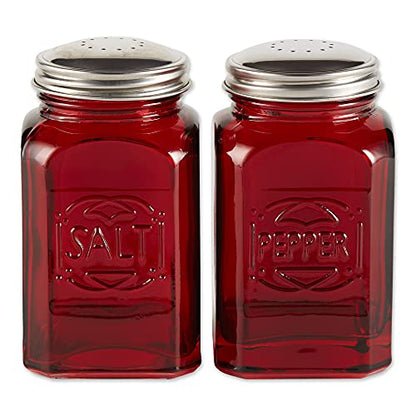 RSVP International Jumbo Retro Glass Salt & Pepper Shaker, Screw On Stainless Steel Lid, Each Shaker Holds 8 Ounces, Red, 2.25x2.25x4.3, 2 Piece - color: Red, size: 2.25x2.25x4.7