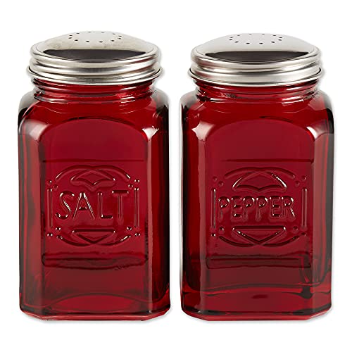 RSVP International Jumbo Retro Glass Salt & Pepper Shaker, Screw On Stainless Steel Lid, Each Shaker Holds 8 Ounces, Red, 2.25x2.25x4.3, 2 Piece - color: Red, size: 2.25x2.25x4.7