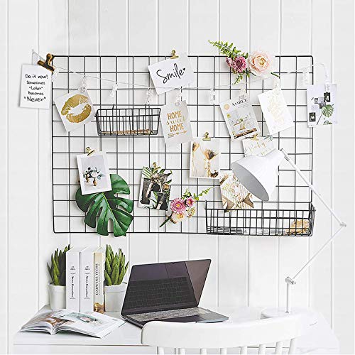 2 Pack Large Wall Grid Panels with Light and Clips, Photo Display Board, Picture Frame Collage Board, Wire Grid Wall Panel Room Decoration,Black | Picture Frames Collage , Wire Grid Wall Panel Room Decoration - color: Black