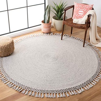 SAFAVIEH Sahara Collection Area Rug - 5' Round, Beige, Handmade Boho Tassel, Ideal for High Traffic Areas in Living Room, Bedroom (SAH490A) - color: Beige, size: 5' (Round)