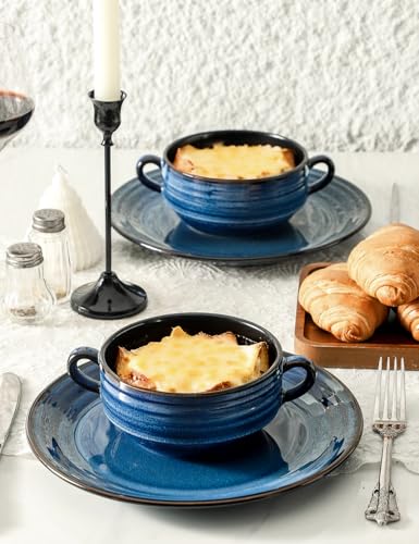 HASENSE Soup Bowls, 20 OZ French Onion Soup Crocks with Handles, Ceramic Small Serving Bowls for Chili, Stew, Cereal, Microwave Oven and Dishwasher Safe, Set of 4, Blue - color: Blue, size: 20oz - 4pcs