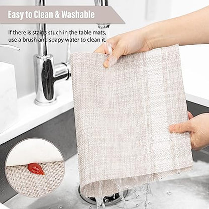 WUBAYI Placemats, Set of 6 Table Mats Heat Resistant Stain Resistant Non-Slip Woven Vinyl Insulation Placemats, Washable Durable Elegant Table Mats for Kitchen Dinning Restaurant(Beige White) - color: Beige White