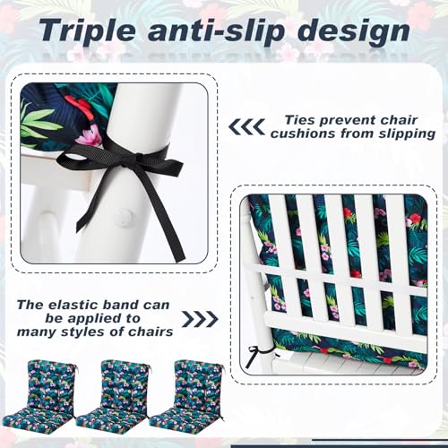 Hoteam 4 Set Outdoor Patio Chair Cushions 20 x 42 in Deep Seat Waterproof Patio Cushions Set for Furniture Replacement Removable Seat and Back (Black Plumeria) - style: Black Plumeria