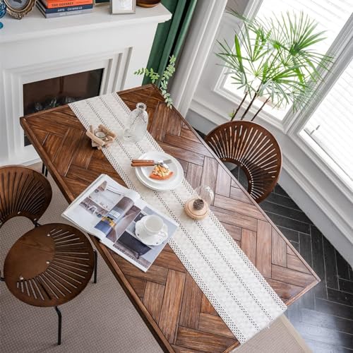 Macrame Table Runner Cream Beige Boho Table Runners with Tassels Hand Woven Cotton Table Runner Rustic Farmhouse Table Runners for Bohemian Kitchen Dining Table(12x36in) - size: 12"Wx36"L