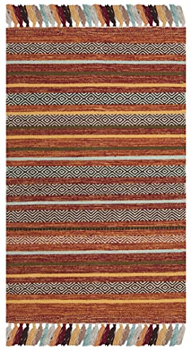 SAFAVIEH Montauk Collection Accent Rug - 2'6" x 4', Rust & Multi, Handmade Boho Stripe Fringe Cotton, Ideal for High Traffic Areas in Entryway, Living Room, Bedroom (MTK901D) - color: Rust/Multi, size: 2'6" x 4' (Rectangular)
