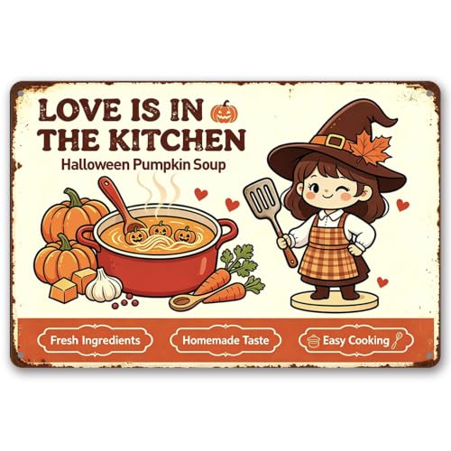 Kitchen Metal Sign, Love Is In The Kitchen Chef Decor, 12x8 | Love Is In The Kitchen Vintage Metal Sign, Funny Chef Farmhouse Kitchen Decor, Fun Gift for Home Cook & Cooking Lovers - color: Love Is In The Kitchen