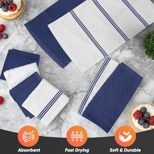 Oven Mitts Kitchen Towels and Dishcloths with Pot Holders Sets, Oven Gloves Hot Pads 500°F Heat Resistant with Silicone Grip, Include 2 Cooking Gloves/2 Potholders/4 Kitchen Towels/4 Dish Towels - color: Marine Blue