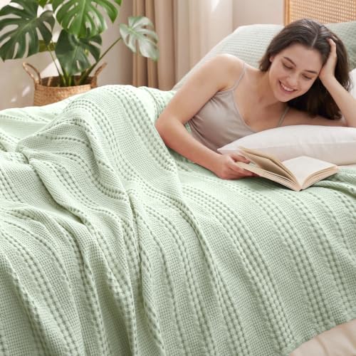 PHF Cooling Waffle Blanket Twin Size for College Dorm, Lightweight 60% Rayon from Bamboo & 40% Cotton Breathable Blanket for Hot Sleepers, Summer Use, Soft Luxury for Bed Couch Sofa, 66"x90", Mint - color: Mint, size: Twin(66 " X 90")
