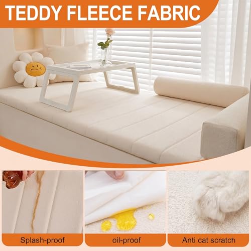 Bench Cushions for Indoor Furniture 30x16in with Ties,1.8in Dick Teddy Fleece Bay Window Seat Cushions Covers Removable Indoor,Water-Repellent Piano Bench Cushion for Entryway Bench,Dining,Dark brown