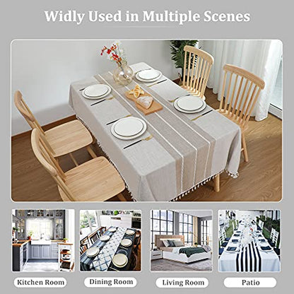 Laolitou Rustic Tablecloth Cotton Linen Waterproof Tablecloths Washable Table Cloths for Kitchen Dining,Party,Holiday,Christmas,Buffet Coffee Lines Rectangle,55''x102'',8-10 Seats - color: Coffee Lines, size: 102" x 55" (Rectangular)