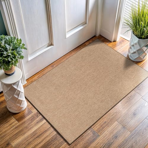 Washable Easy Jute Rug 2x3, Indoor Outdoor Doormat Natural Color Farmhouse Area Rugs for Living Room, Kitchen Rug High Traffic Area, Easy Clean Solid Boho Woven Design Outside Carpet (2 X 3 Natural) - color: Natural, size: 2' x 3' (Rectangular)