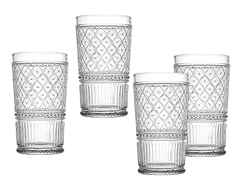 Godinger Highball Drinking Glasses, Tall Glass Cups, Vintage Decor, Water Glasses, Cocktail Glasses - Claro Collection, Large 17oz, Set of 4. - color: Clear, size: 17 fl oz