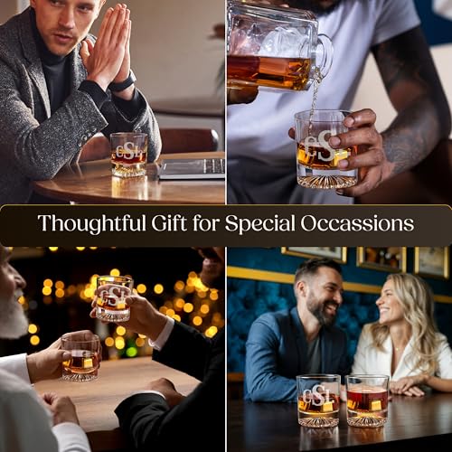 Custom Monogram 3 Initials Whiskey Gift Set, Glass, Wood Box, Him | Dot Design, Leather Coaster, Stainless Steel Stones, Personalized Design, Gift For Men, Husband Present, Dad Idea