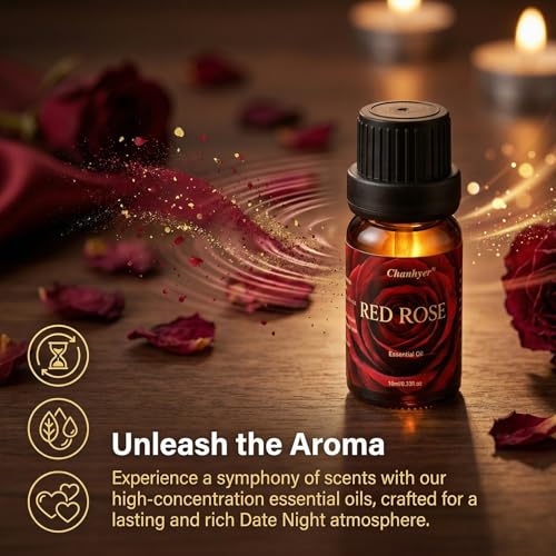 Date Night Essential Oils Set for Diffusers for Home 6 x 10 ml | Red Rose,Chocolate Truffle,Sweet Love,Love Potion,Cupid's Kiss & The Heart – for Diffuser,Candle,Soap Making - color: Red