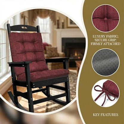 baibu Patented Dual-Layer Rocking Chair Cushion Set, 19.5 x 19.5 in, Red | Two-piece memory foam seat and back cushion set with secure ties and a non-slip bottom for indoor rocking chairs. - color: Red