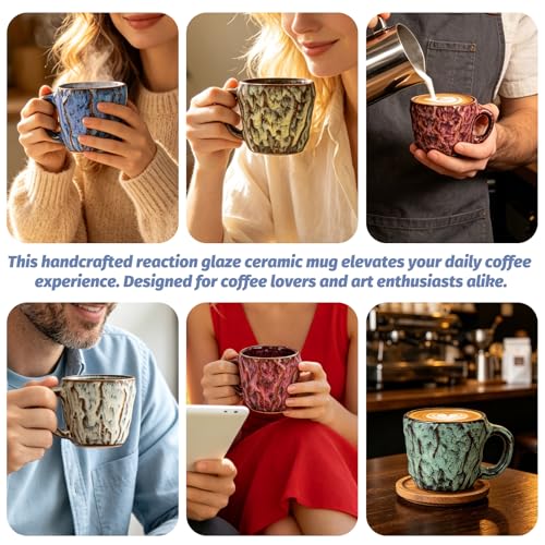 DorkTees 9oz Handmade Reactive Glaze Stoneware Coffee Mug (White) | Handmade reactive glaze stoneware，rustic textured high-fired ceramic. ideal gift choice for coffee lovers daily use - color: White