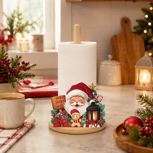 Bamboo Paper Towel Holder with 11 Set Interchangeable Holiday Signs, Rustic Kitchen Decor | Seasonal Countertop Stand for Christmas,Spring,Summer,Fall,Winter,Valentine's Day,Easter,Halloween,