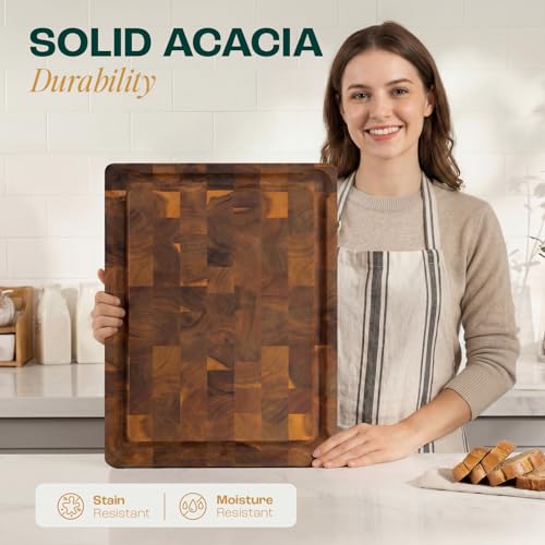 Yes4All Medium Acacia Cutting Board, End Grain Cutting Board 17"x 13"x 1.5" - size: 17"L x 13"W, style: Acacia