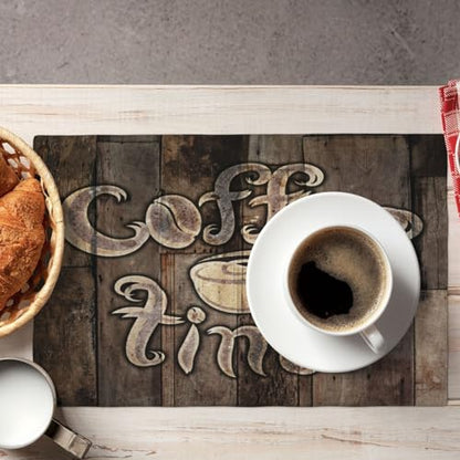 Coffee Place Mats Set of 4,Coffee Time Phrase with A Cup on A Wooden Grunge Background Kitchen Image Placemats for Dining Table 4 PCS, Cafe-1 - color: Cafe-1, size: 12"X18"|4 PCS