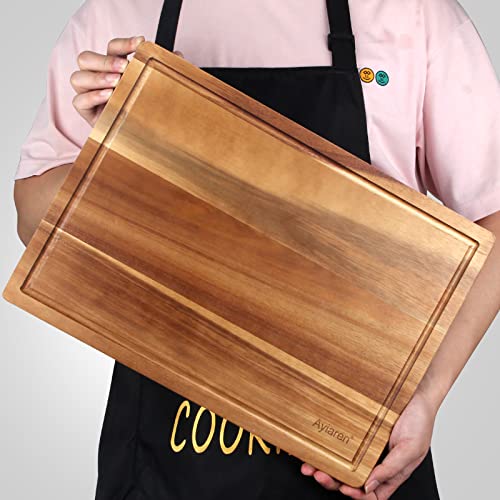 Acacia Wood Chopping Cutting Boards for Kitchen Wooden Charcuterie Board | Bread Cheese Boards Butcher Block Solid Large Wooden Cutting Board Non Toxic Serving Meat Board Hardwood Teak Cutting Board - size: 15"L x 10"W