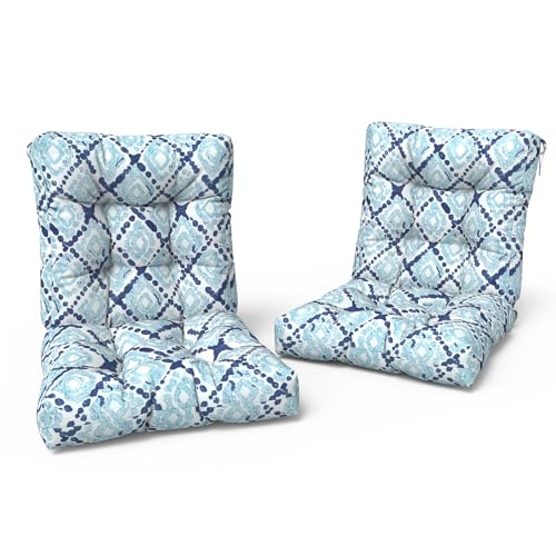 LVTXIII Outdoor Low Back Chair Cushions, Seasonal Replacement Adirondack Chair Cushion with Ties, Patio Waterproof Seat Cushions for Home Garden Use, 21 W x 21 D, Set of 2, Boho Geometry Blue - color: Boho Geometry Blue, size: 42x21x4