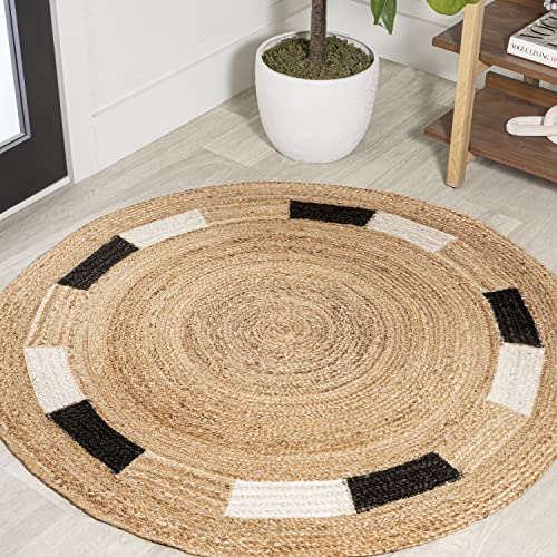 JONATHAN Y Porto Jute Circle Natural/Cream/Black 4' Round Indoor Area Rug, Cottage, Geometric, Easy-Cleaning for Living Room, Bedroom, Kitchen, Pet Friendly, Non-Shedding (RNF106A-4R)