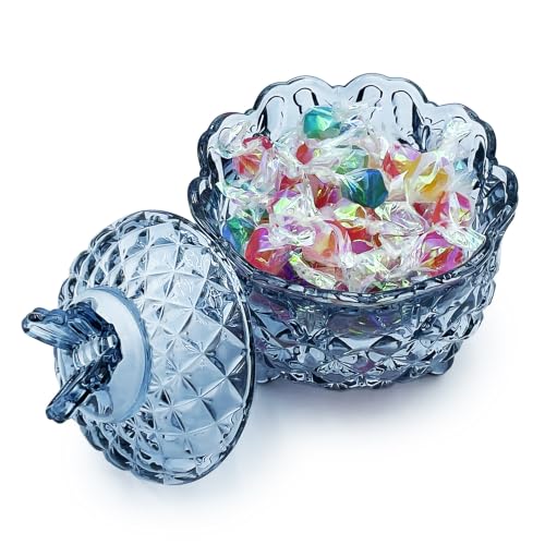 Crystal Glass Candy Snack Barrel Storage Jar Embossed Luxury Cookie Buffet Canister With Lids Jewelry Box Jar Biscuit Containers（Butterfly-Gray-Blue） - color: Butterfly-Gray-Blue