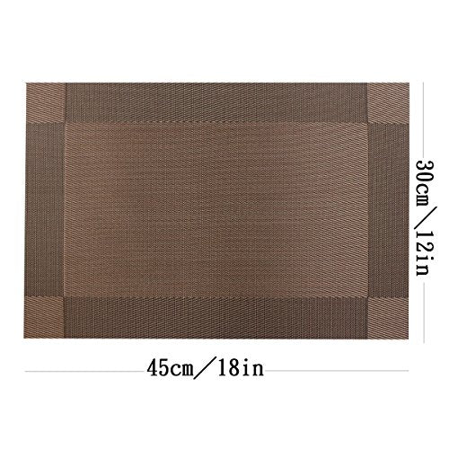 Placemats Washable Easy to Clean Table Mats for Kitchen Table Heat-resistand Woven Vinyl PVC Placemat 12x18 inches Set of 4（Brown） - color: Brown, size: placemats set of 4