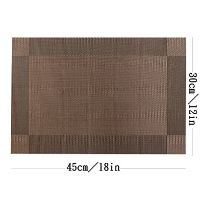 Placemats Washable Easy to Clean Table Mats for Kitchen Table Heat-resistand Woven Vinyl PVC Placemat 12x18 inches Set of 4（Brown） - color: Brown, size: placemats set of 4
